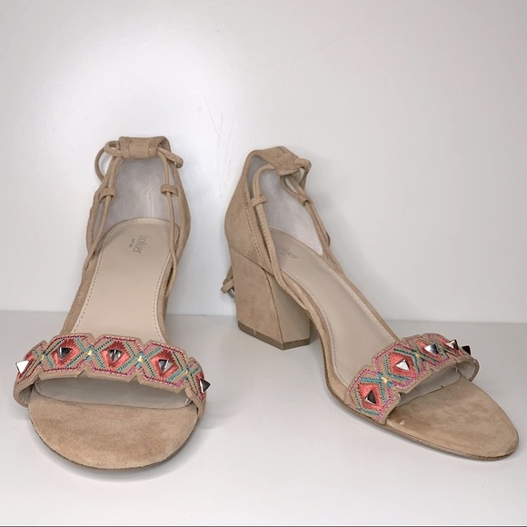 NWOT Vintage Botkier Suede Penelope City Sandal Lace Up Aztec Beaded Heel - Picture 6 of 14